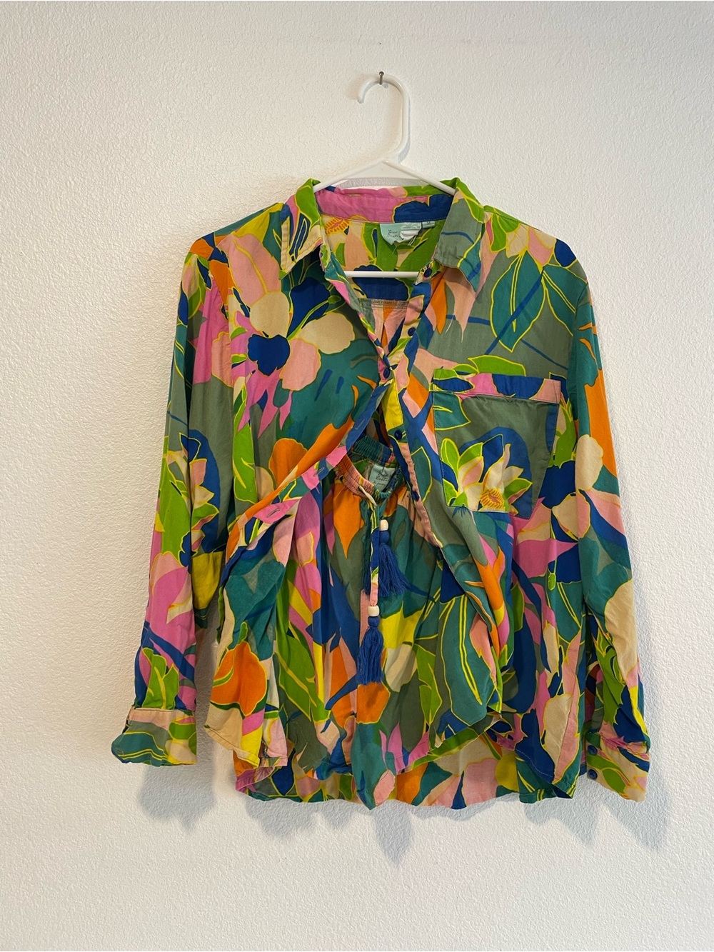 Bright Floral Button-Front Blouse and Short Set